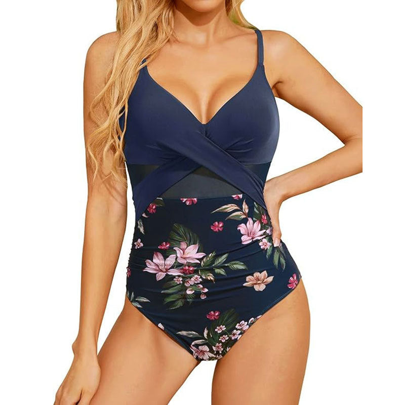 Mesh splicing one-piece swimsuit
