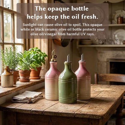 Ceramic Olive Oil Bottle | Green, Vintage Design