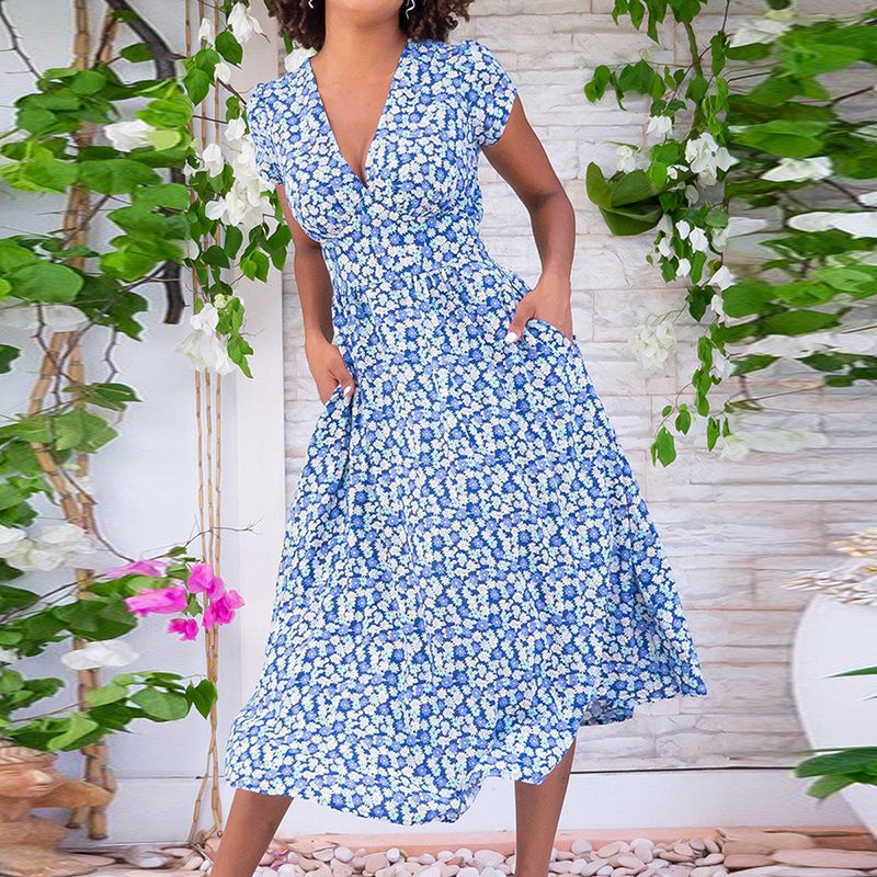 Four-Way Elastic V-Neck Dress | Red, Green, Blue, Sizes S-XXL