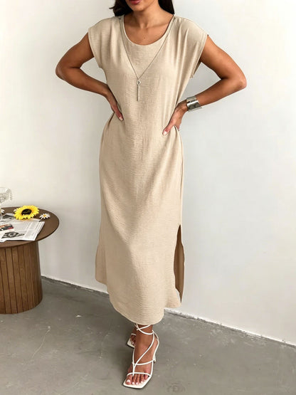 Polyester Sleeveless Slim Fit Dress | White, Black, Blue
