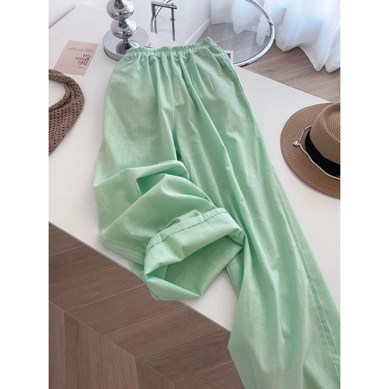 Chinese Style Casual Wide Leg Pants Cotton Linen Breathable Leisure Versatile Long Pants Summer Thin Cool