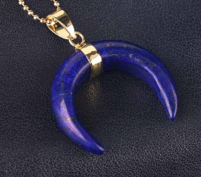 Natural Stone Half Moon Necklace | Purple & Pink