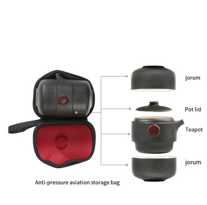 Ceramic Tea Set | Black Wind Zen, Portable for Travel