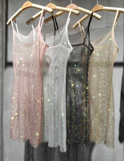 Diamond Crystal Sling Dress | Summer, V-neck, A-line
