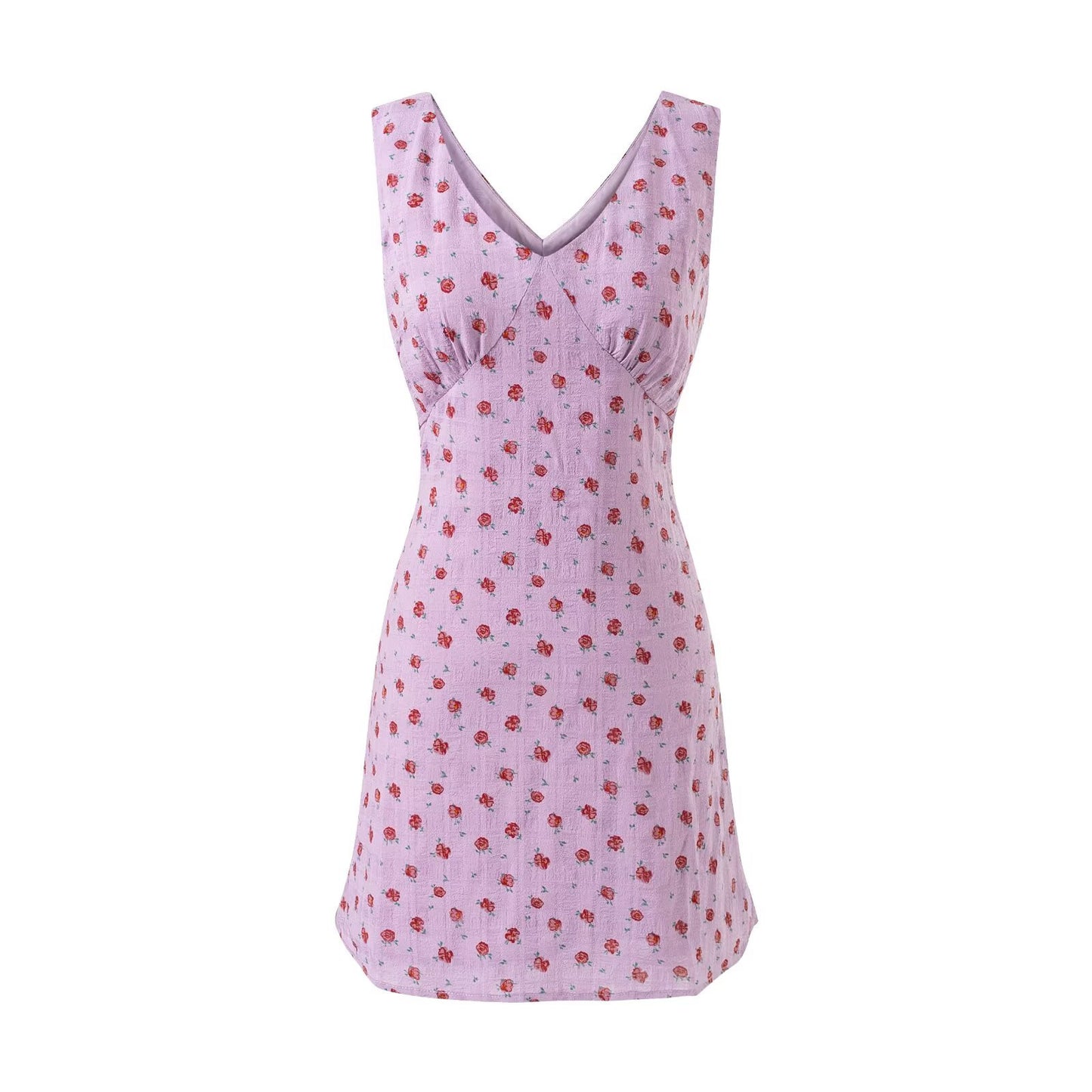 Cotton-Polyester Floral Dress | V-Neck, Sleeveless, Long