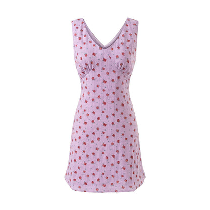 Cotton-Polyester Floral Dress | V-Neck, Sleeveless, Long