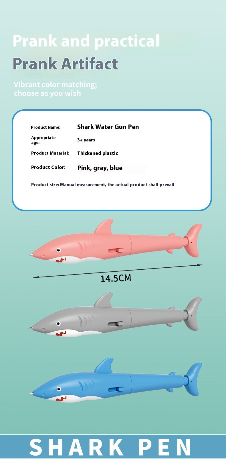Shark Water Gun Pen Press Water Spray Ballpoint Pen