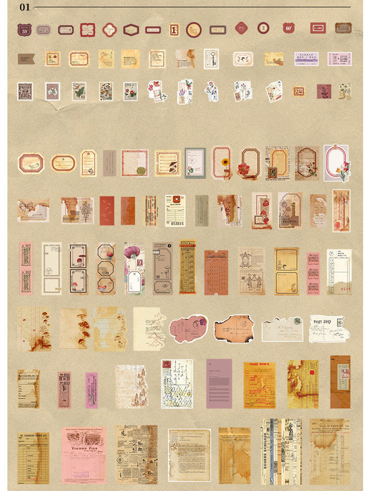 Vintage Journaling Ephemera Sticker Pack — 200 Sheets, 4 Themed Sets