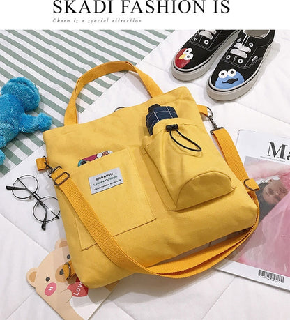 Canvas Backpack | Black, White, Yellow, Pink