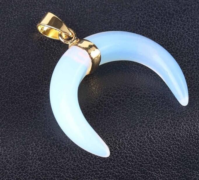 Natural Stones Crescent Moon Necklaces Pendants Purple Crystal Pink Quartz White Stone Gold Color Reiki Women Jewelry