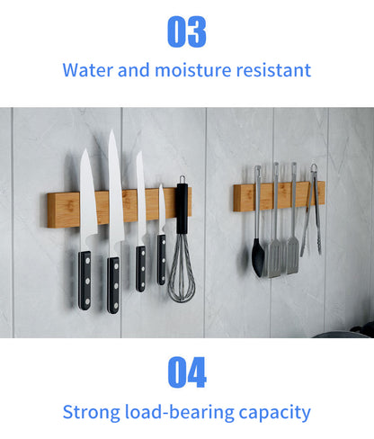Bamboo Knife Rack | 40x6x2cm, Wall Hanging Storage