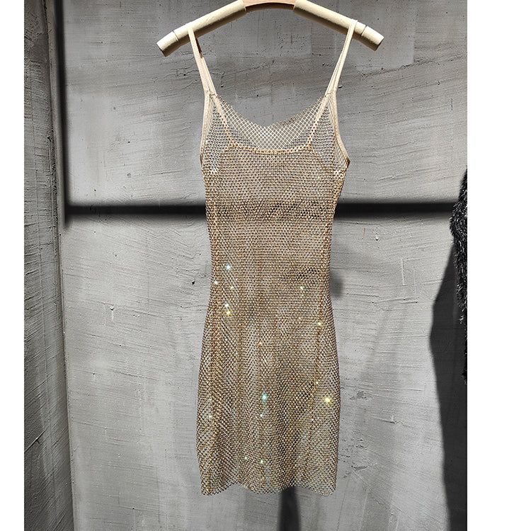 Diamond Crystal Sling Dress | Summer, V-neck, A-line