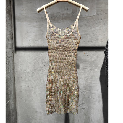 Diamond Crystal Sling Dress | Summer, V-neck, A-line