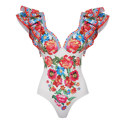 Polyester One-Piece Swimsuit | Slim Fit, Ruffle Hem