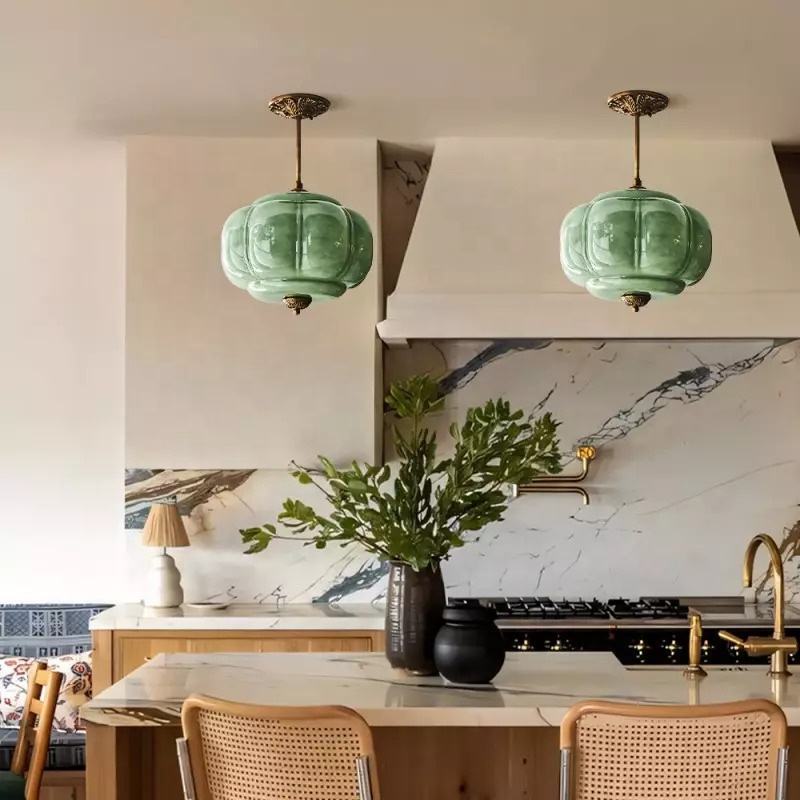 Copper Pendant Lamp | Vintage Pumpkin Glass Design