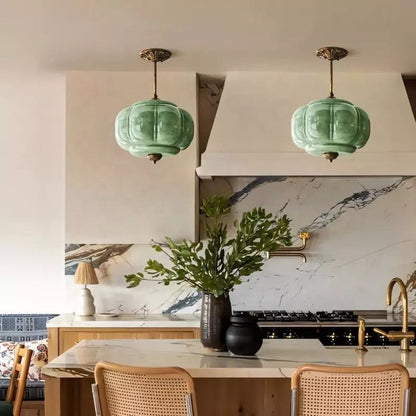 Copper Pendant Lamp | Vintage Pumpkin Glass Design