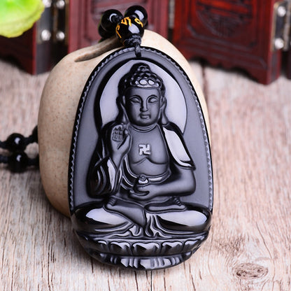 Black Obsidian Pendant Necklace | Six Stars Lucky Amulet