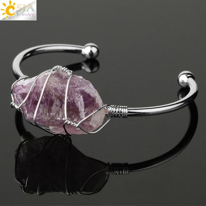 Crystal Quartz Cuff Bracelet | Gold-color, 5.5cm