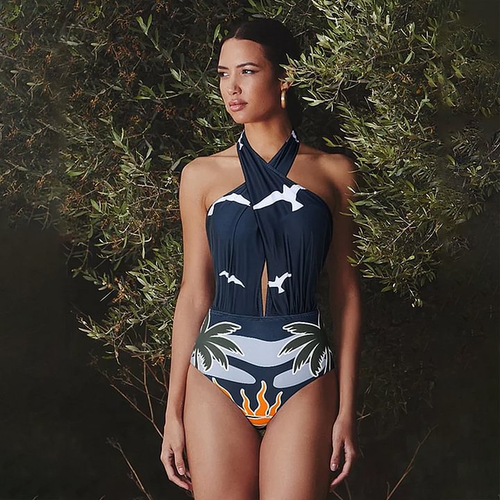 Backless Hollow Out  Strapless Sexy Bodysuit Swimsuit Set