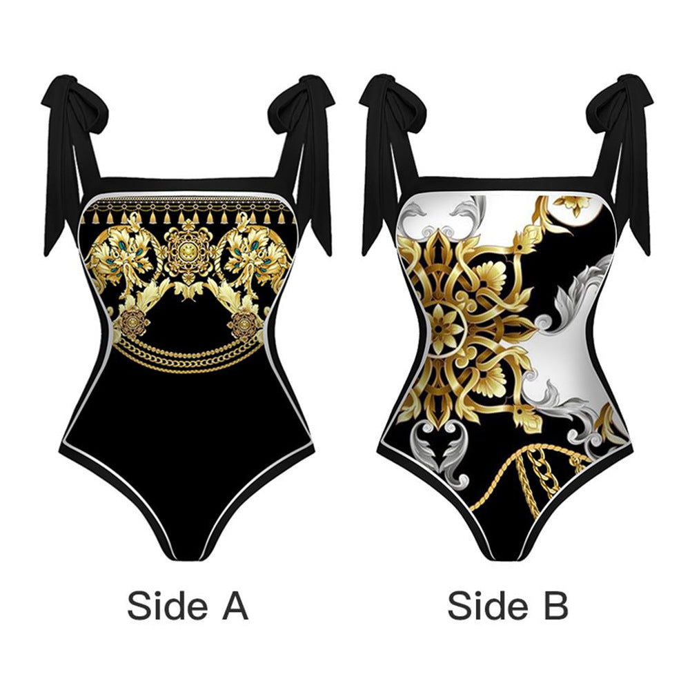 Double-Sided Black One-Piece Swimwear for Women, High-Quality Beach Vacation Swim Suit