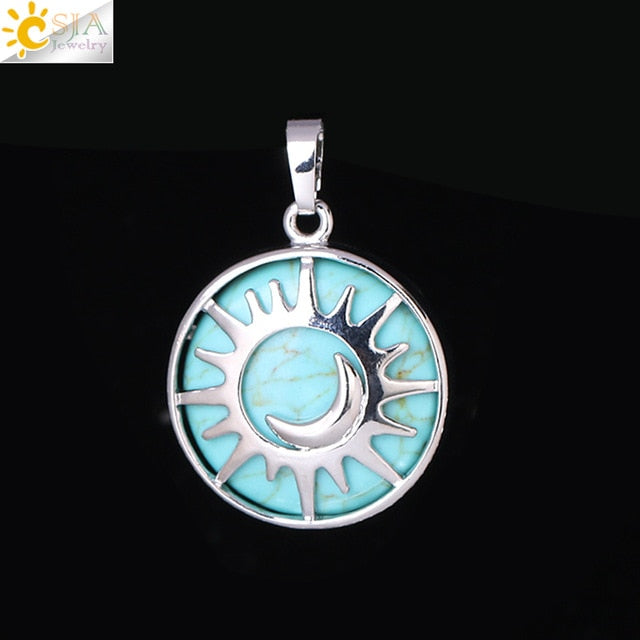 CSJA Sun & Moon Pendant Reiki Healing Natural Stone Purple White Crystal Quartz Beads for Jewelry Making Necklace