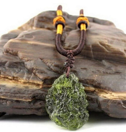 Natural Czech Meteorite Pendant | Rough Green Jewelry