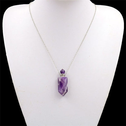 Natural Stone Perfume Bottle Necklace | Fluorite Pendant