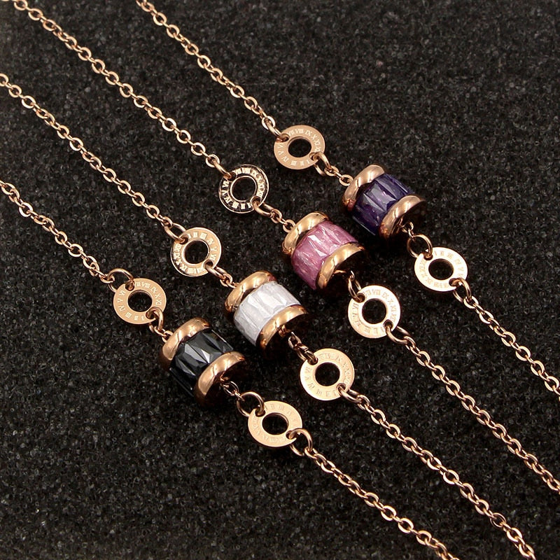 Classic Super Beautiful Roman Number Circle 4 Color Crystal Bracelet Stainless Steel Rose Gold Brand Jewelry Bracelet For Women