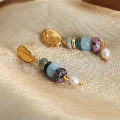 Natural Stone Earrings | Freshwater Pearl Dangle