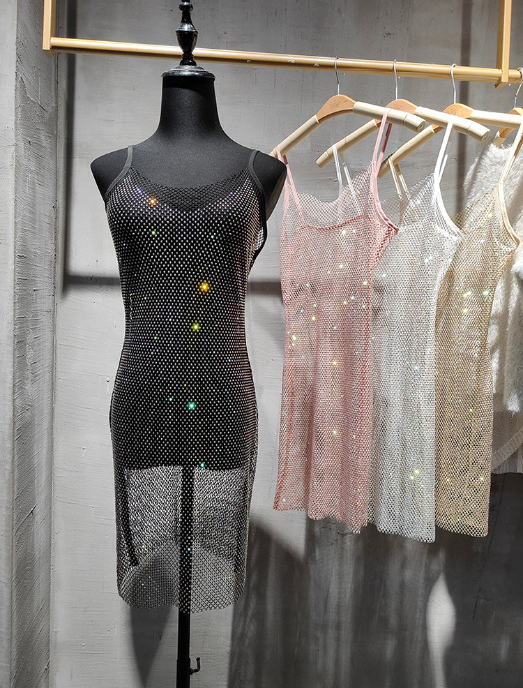 Diamond Crystal Sling Dress | Summer, V-neck, A-line