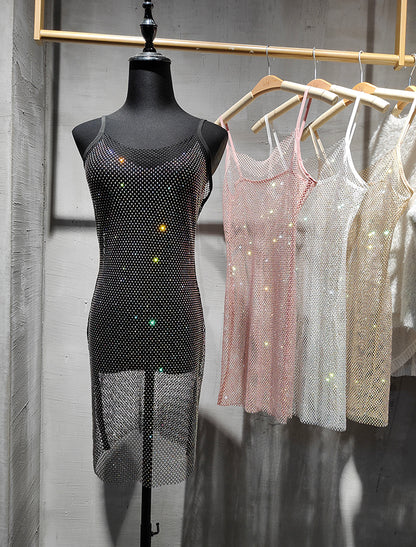 Diamond Crystal Sling Dress | Summer, V-neck, A-line