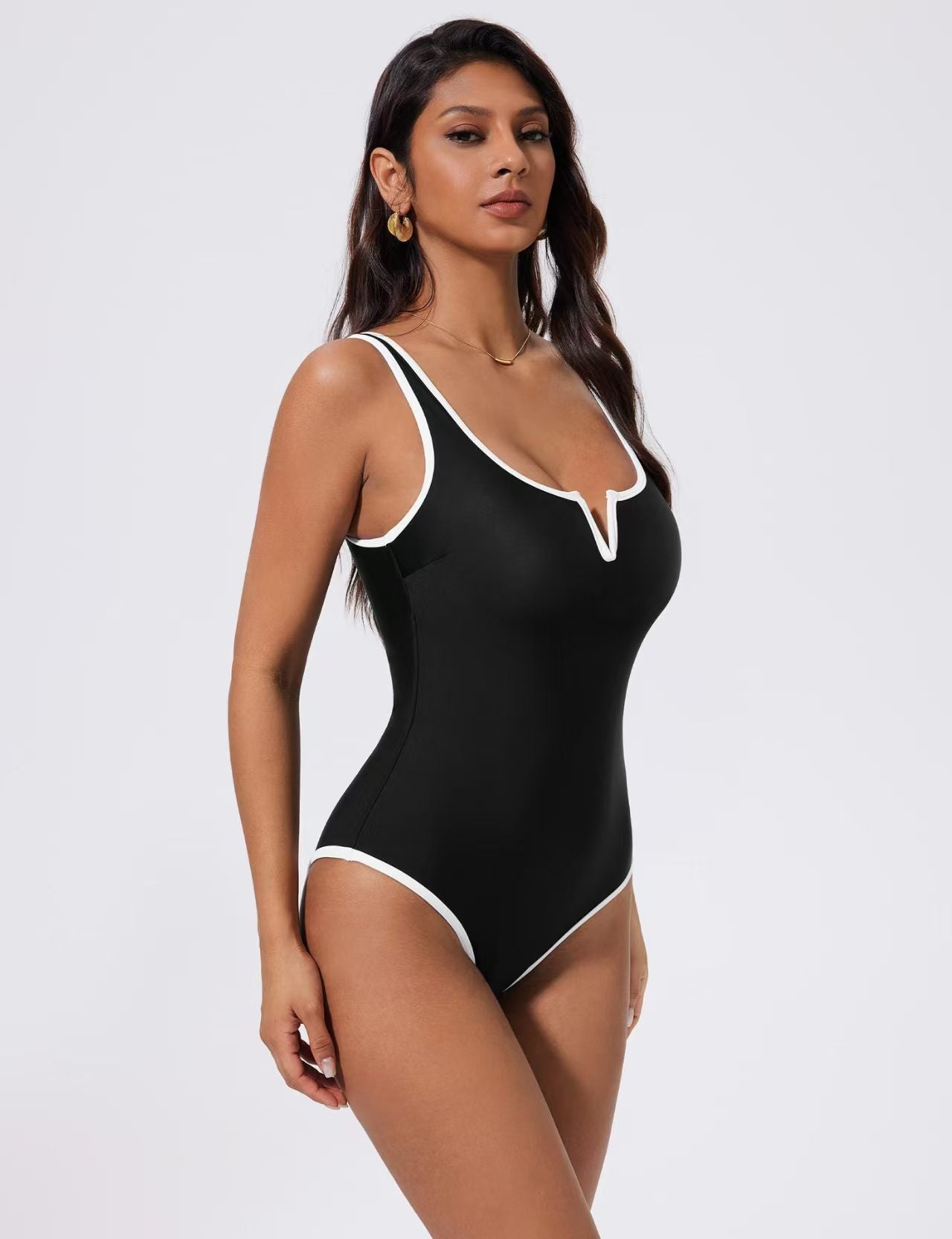 Polyester Backless One-Piece Swimsuit | Black, Red, Pink, Blue, Dark Brown