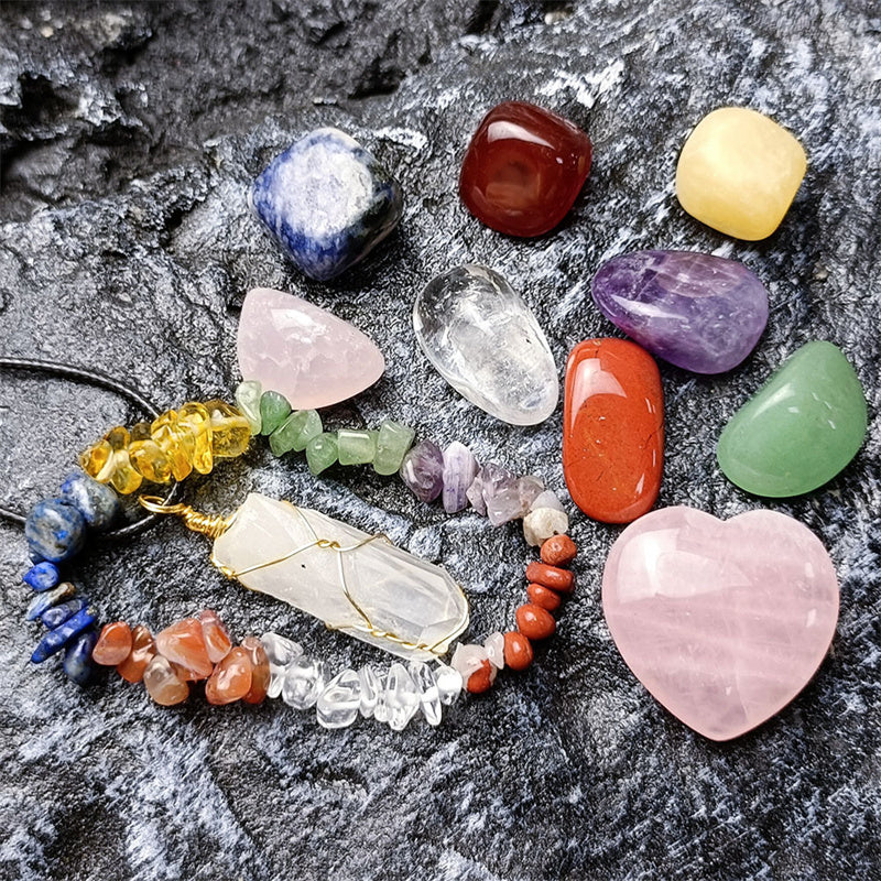 11pcs/Set Natural Healing Crystal Stone Chakras Bracelet Quartz Mineral Ornaments Crafts