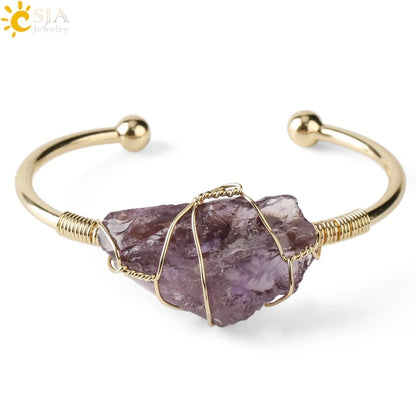 Crystal Quartz Cuff Bracelet | Gold-color, 5.5cm