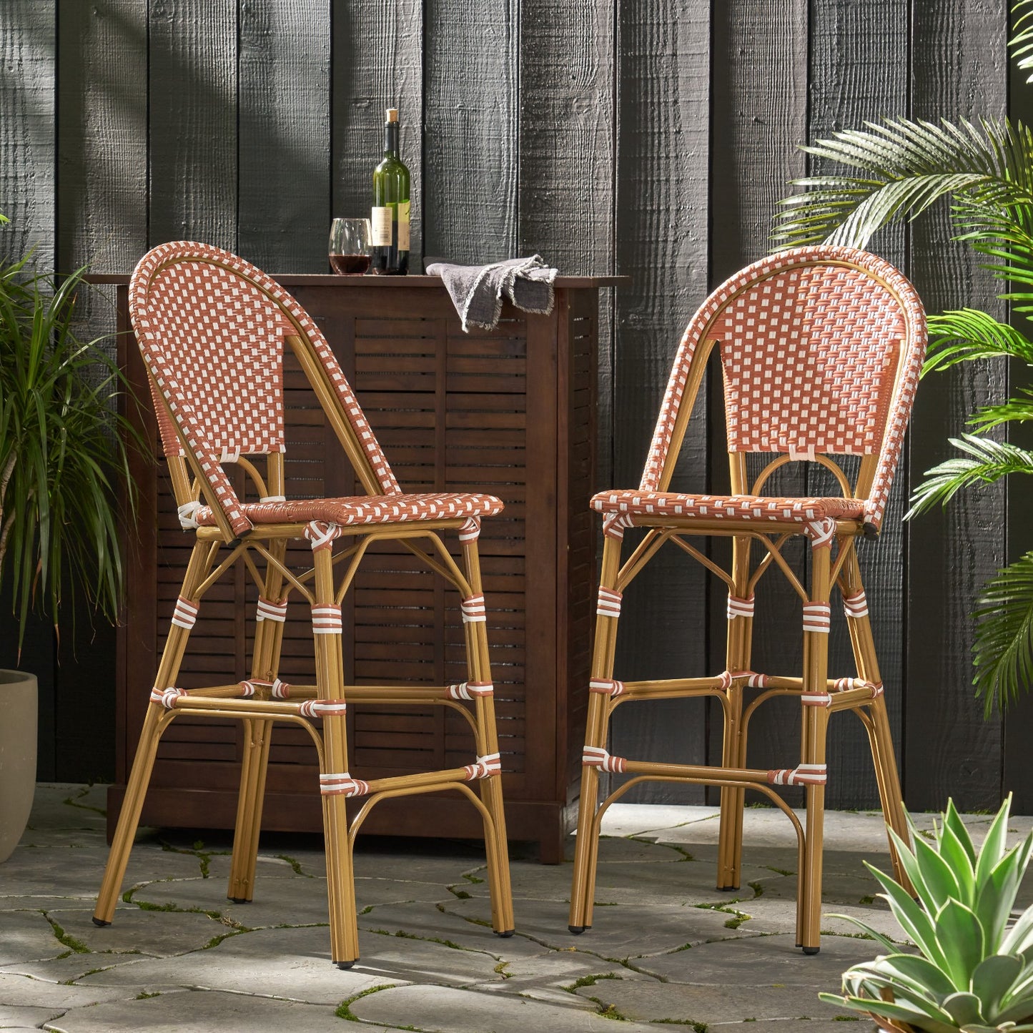 Aluminum Frame Wicker Bar Stool | Rust, Set of 2