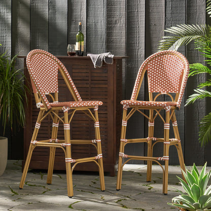 Aluminum Frame Wicker Bar Stool | Rust, Set of 2