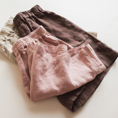Washed Pure Linen Loose Shorts Simple Literary Comfortable Versatile Strolling Leisure Cool Five-Quarter Pants for Women Summer