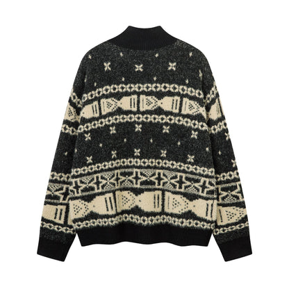 Knitted Sweater Jacket | Khaki, Black, Loose Fit