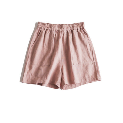 Washed Pure Linen Loose Shorts Simple Literary Comfortable Versatile Strolling Leisure Cool Five-Quarter Pants for Women Summer