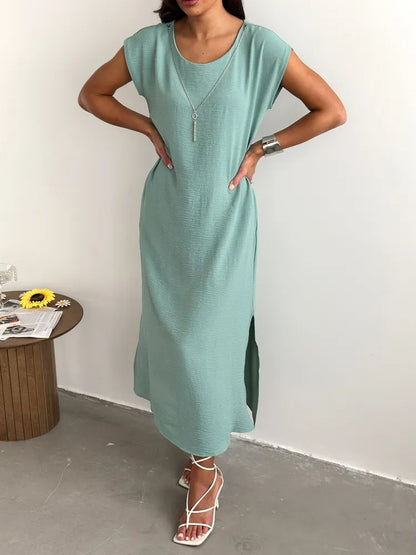 Polyester Sleeveless Slim Fit Dress | White, Black, Blue