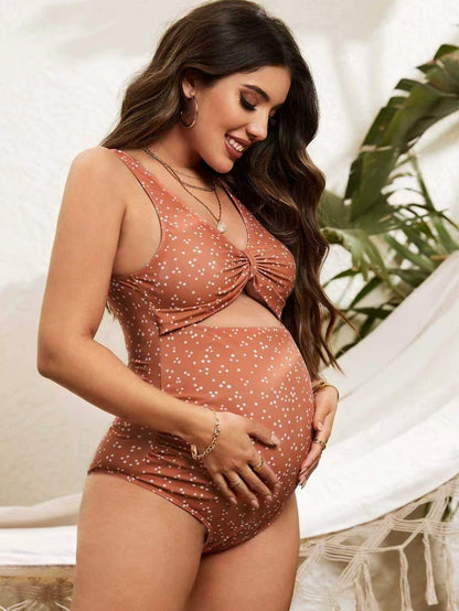 Polyester One-Piece Maternity Swimsuit | Polka Dot, Beige