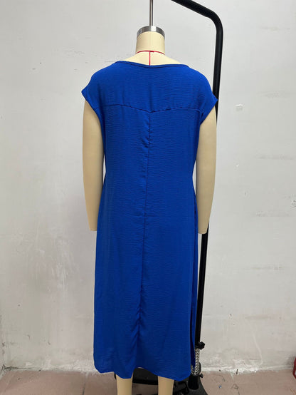 Polyester Sleeveless Slim Fit Dress | White, Black, Blue