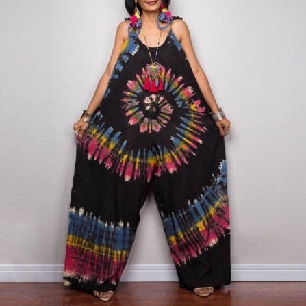 Fashionable long goddess print sleeveless loose jumpsuit