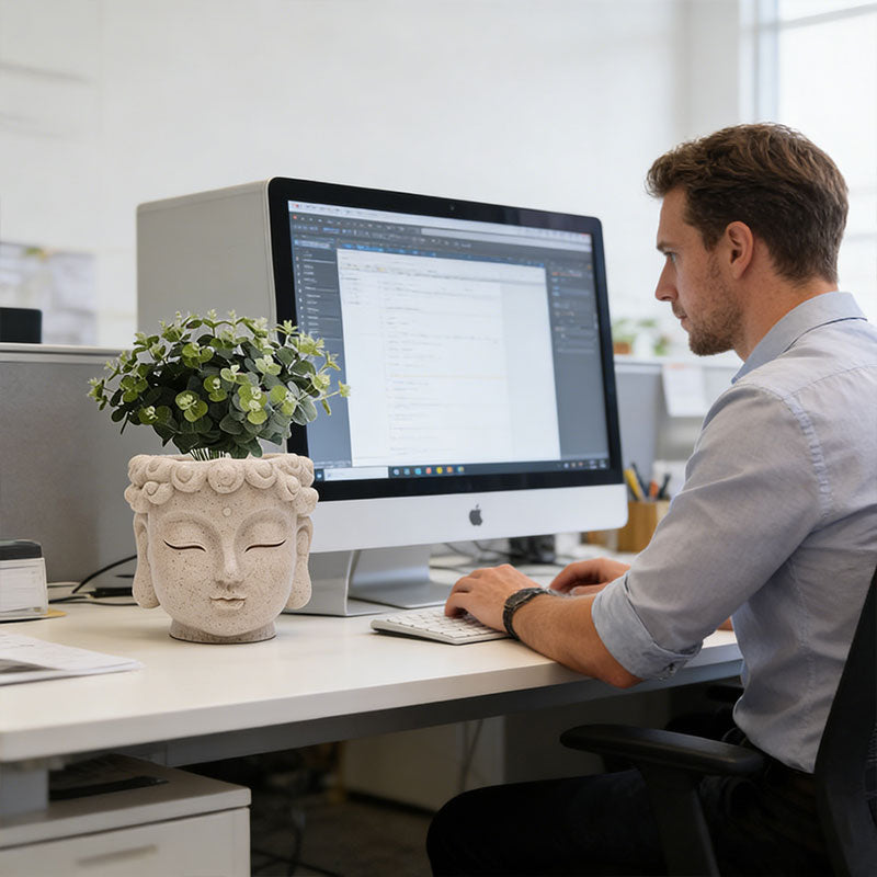 Resin Buddha Head Flower Pot | Small Succulent Planter