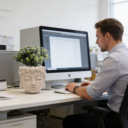 Resin Buddha Head Flower Pot | Small Succulent Planter