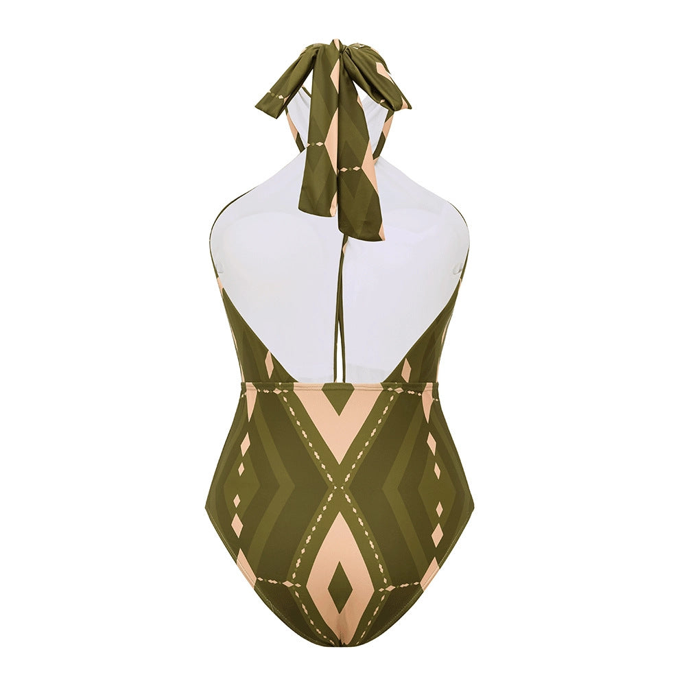 Polyester One-Piece Swimsuit | Halter, Backless, Women