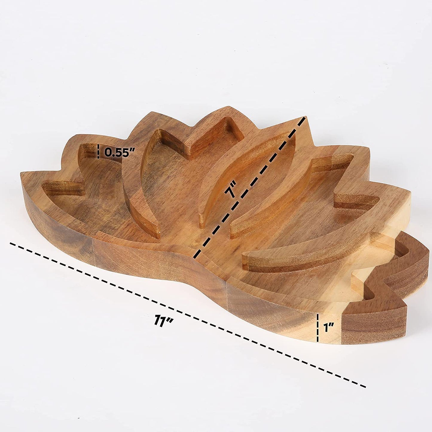 Full Of Crystal Stone Lotus Shape Tray Display Storage Box Pine Wood Handicraft Ornaments