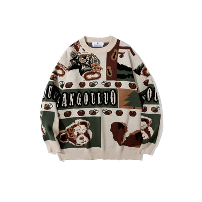 Blended Fiber Jacquard Sweater | Apricot, Green