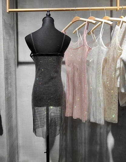 Diamond Crystal Sling Dress | Summer, V-neck, A-line