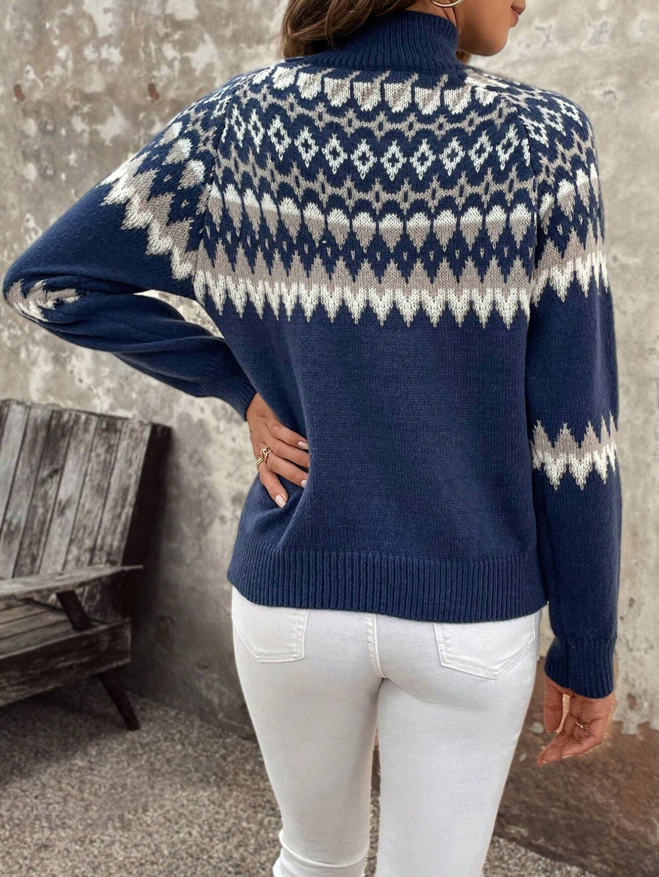 Polyester Sweater | Navy Blue, Red, Long Sleeve, Casual